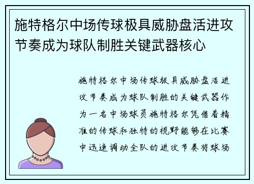 施特格尔中场传球极具威胁盘活进攻节奏成为球队制胜关键武器核心 施特格尔中场传球极具威胁盘活进攻节奏成为球队制胜关键武器核心